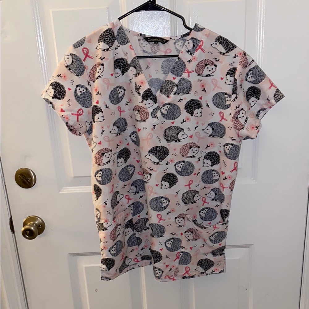 Pink and Gray Short Sleeve Tee with Circle Pattern